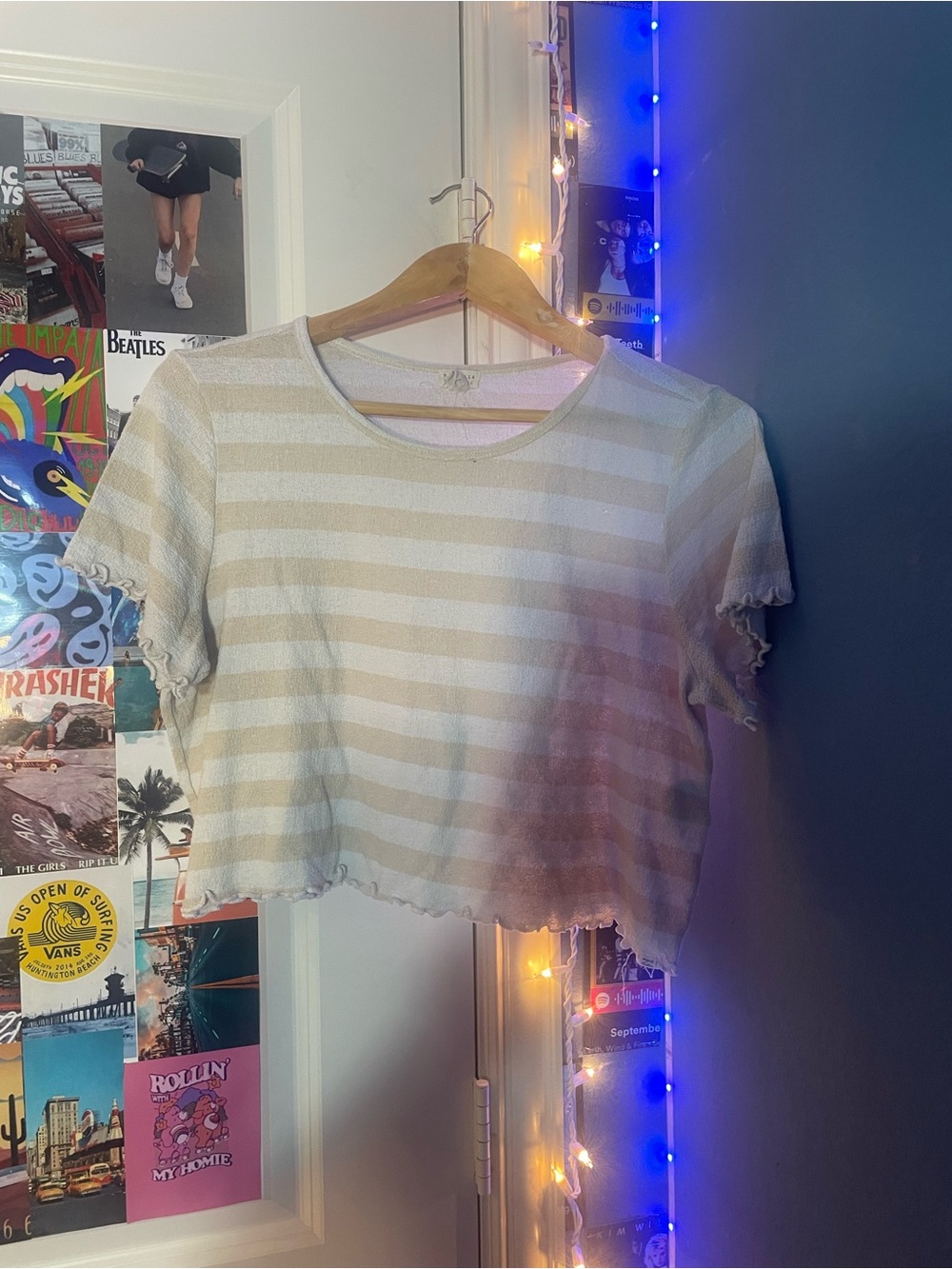 Striped Cream & White Cropped Tee